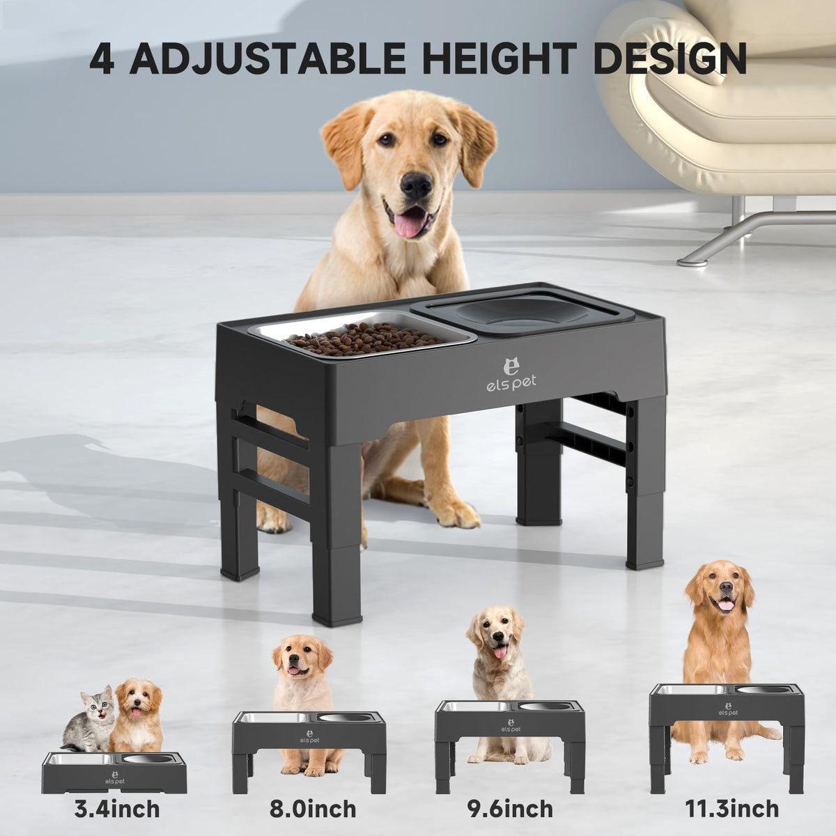 ELS PET Elevated Dog Bowls, Removable Pet Bowls