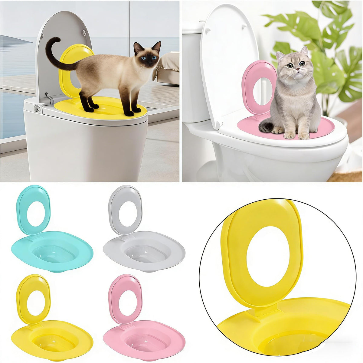 Cat Toilet Seat Training Kit,Reusable Plastic Trainer for Pet Cleaning,Removable Pet Toilet Training System,Portable Trainer for Home Pet Shop Pet Care,Easy Installation,Stable and Durable