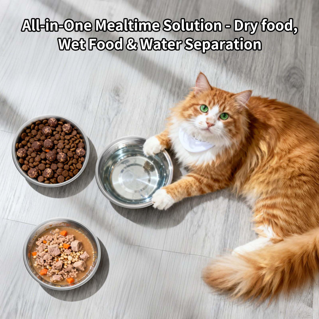 Tifanso 6PCS Stainless Steel Whisker Friendly Cat Food & Water Bowls