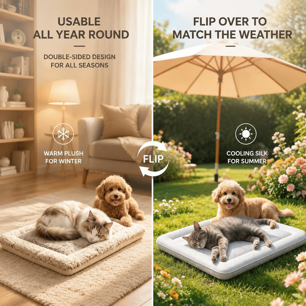 Reversible Dog Cat Cooling Mat, Self-Warming Pet Bed Pad White