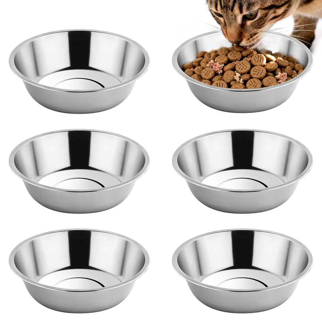 Tifanso 6PCS Stainless Steel Whisker Friendly Cat Food & Water Bowls