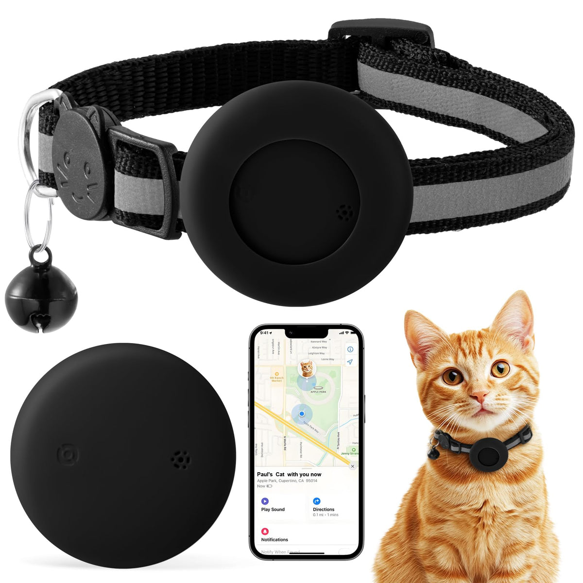Cat Tracker with Collar Breakaway - Tracking Pet Collar with Finder Tag