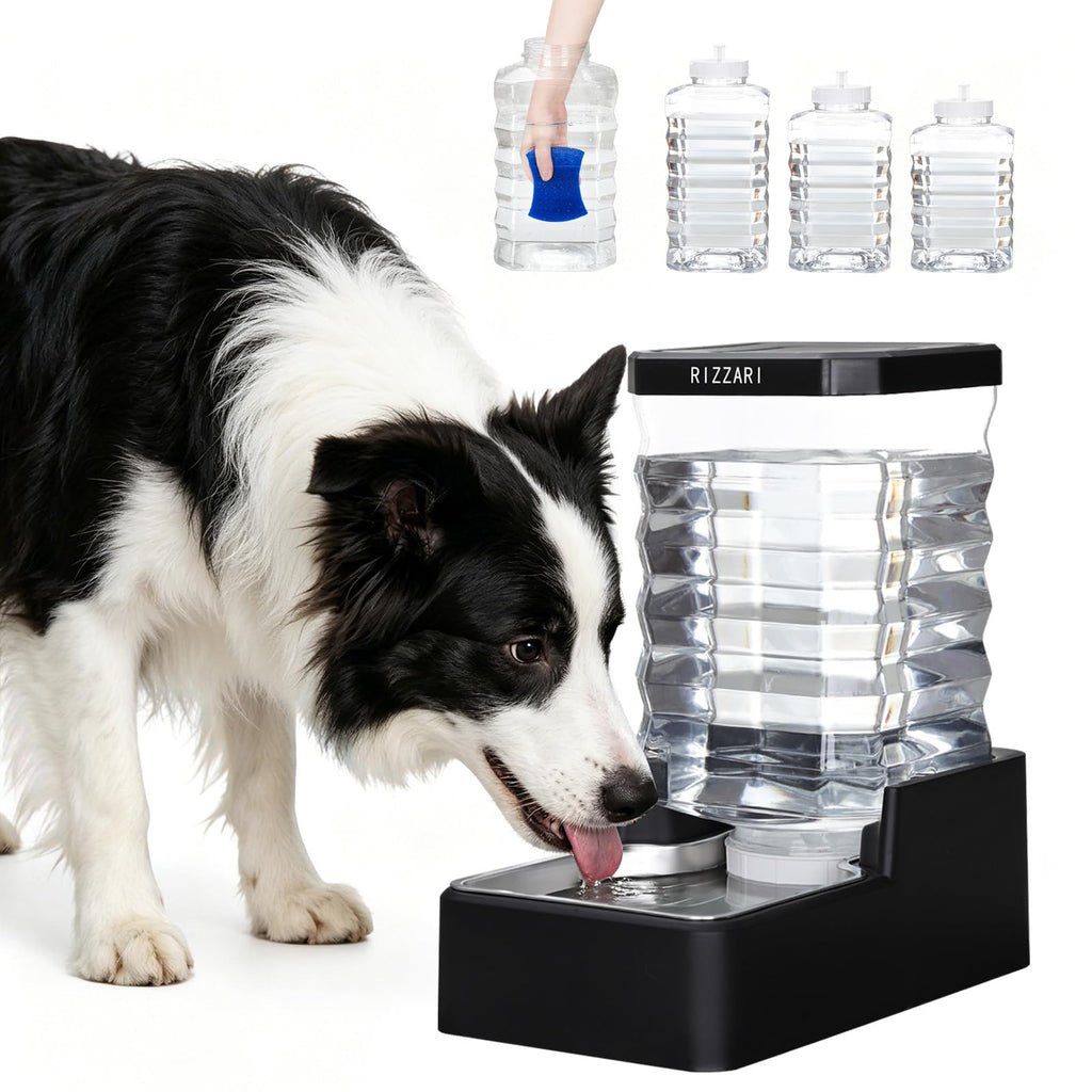 RIZZARI Stainless Steel Pet Water Feeder: Automatic Leak-Proof Gravity Dispenser for Cats Dogs Indoor Outdoor Use