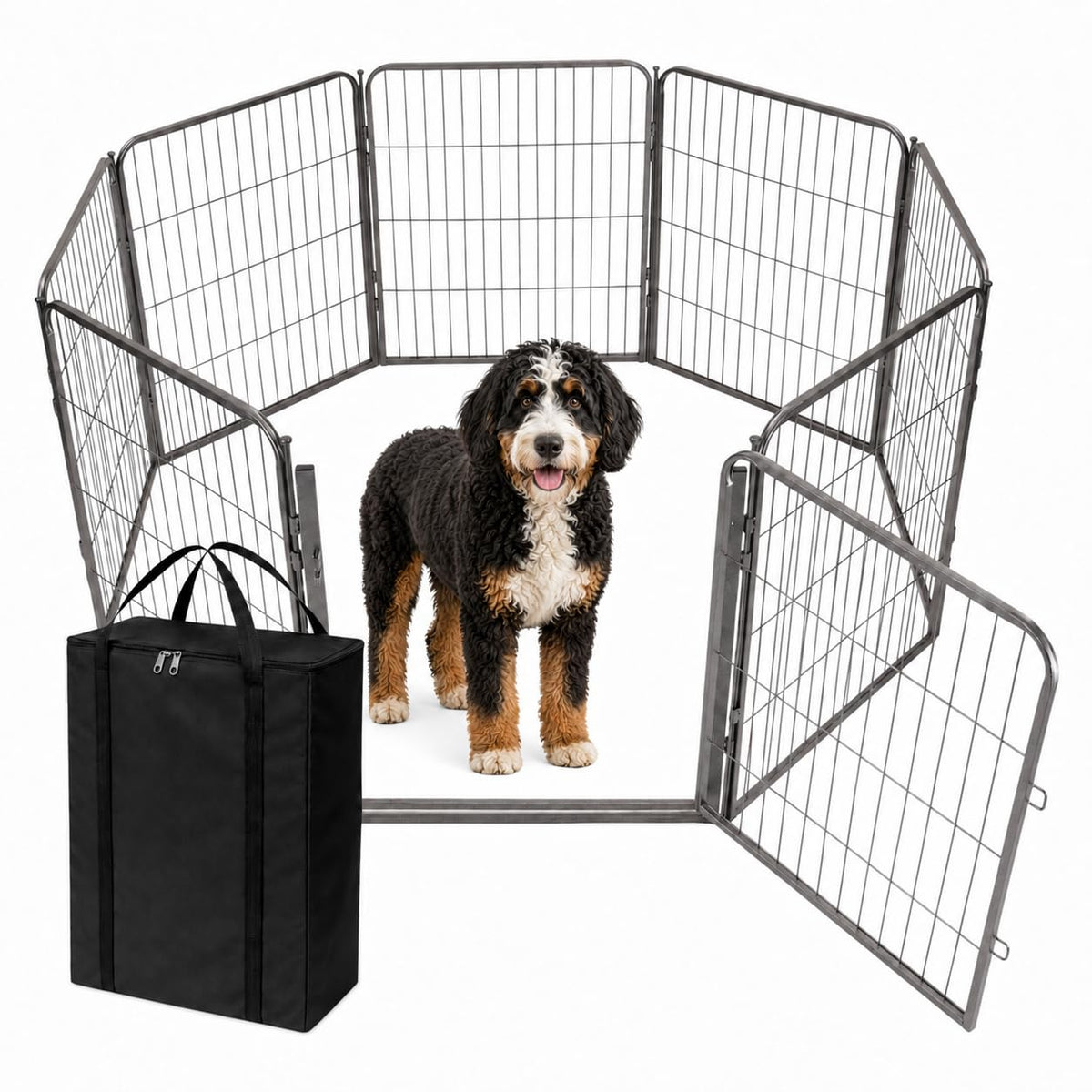 Kozy Kennels Dog Playpen w/Carrying Case for Indoor or Outdoor Use – 24 Inch, 8 Black Panels - Portable Metal Exercise Pen for Small Dogs & Puppies - Pet Fence Kennel Crate for House, RV, or Travel