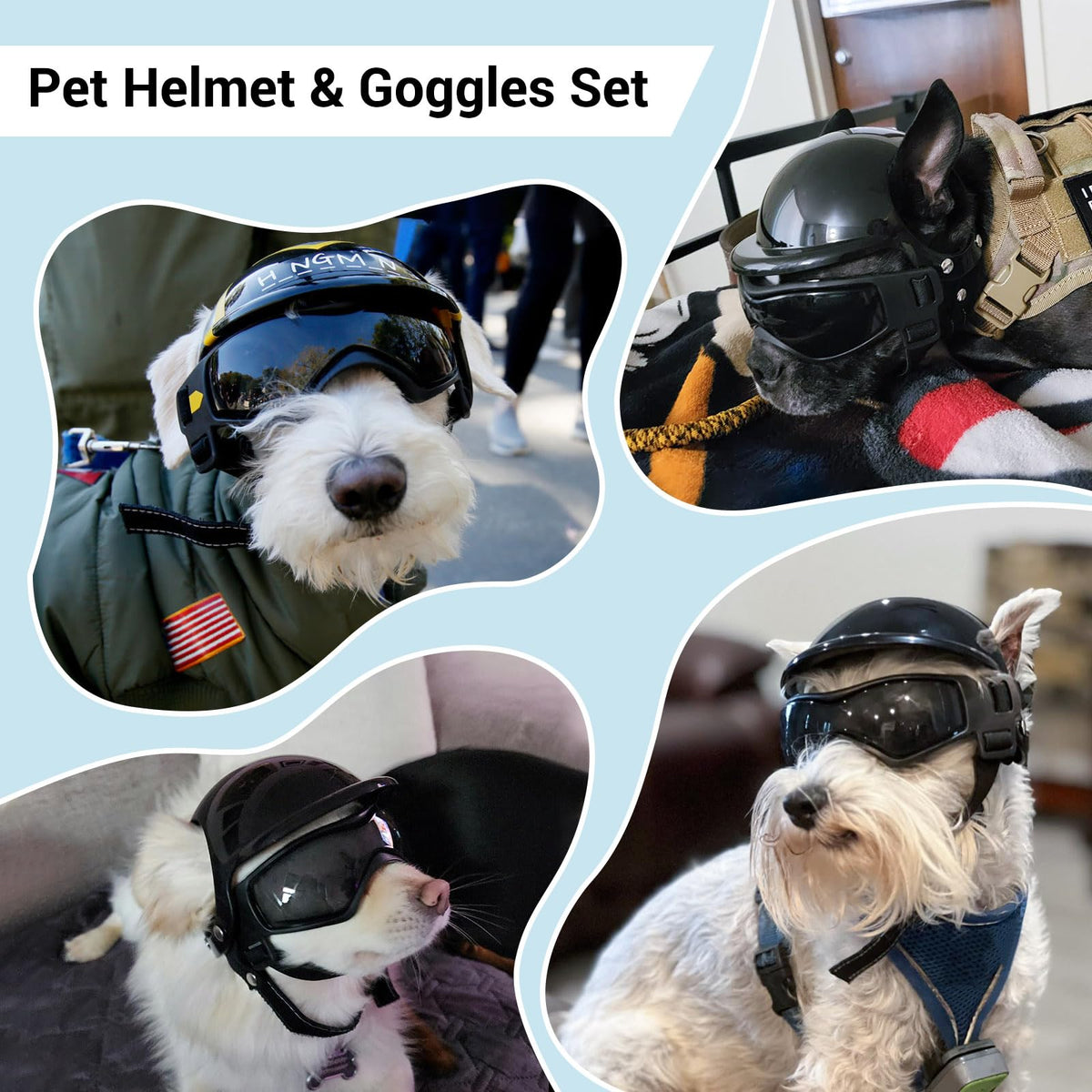 BillionChains Dog Helmet and Goggles for Small Dogs - Pet Motorcycle Hat With Ear Holes, Adjustable Straps, Safety for Puppy Riding