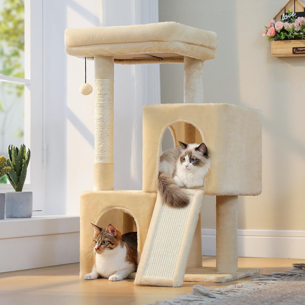 PAWZ Road Cat Tree, Cat Tower with Dual Condos for Adult Cats,Enlarged Top Perch, Scratching Posts&Pad for Indoor Cats
