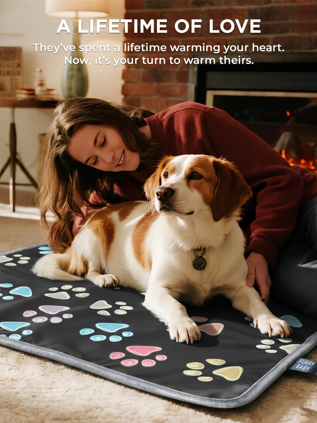 furrybaby Pet Heating Pad, Waterproof Dog Heating Pad Mat for Cat with Durable Anti-Bite Tube Indoor for Puppies Dogs Cats