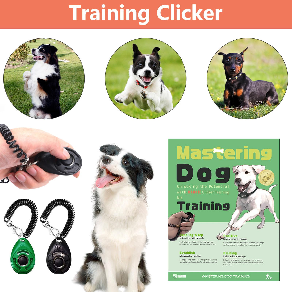 BARKIE Dog Training Kit - Treat Pouch, Pet Training Fanny Pack, 2 Puppy Training Clickers, Ultrasonic Silent Whistle, 2-in-1 Whistle Clicker, Clicker Training Guide Booklet, Dog Poop Bag