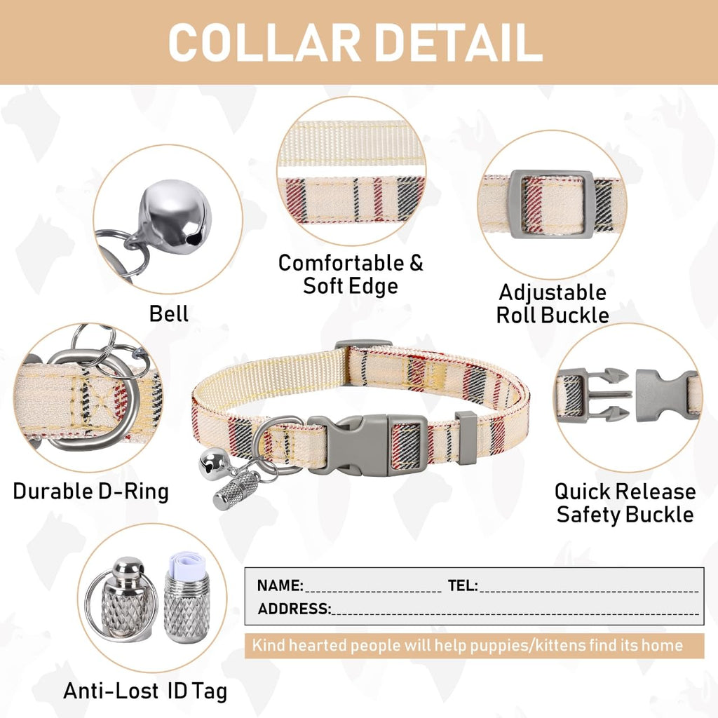 GAMUDA Small Pet Harness Collar and Leash Set, Step in No Chock No Pull Soft Mesh Adjustable Dog Vest Harnesses Plaid Reflective for Dogs Puppy Cats Kitten Rabbit