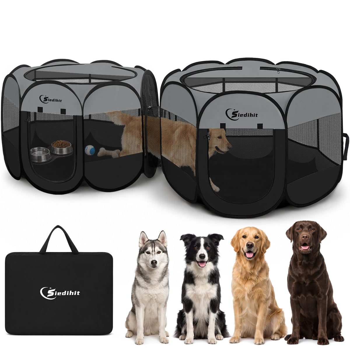 Pink Puppy Playpen for Middle Dog Cat, Dogs Tent Crate Cage Indoor/Outdoor, Portable Pop Up Dog Kennel with Carrying Bag for Rabbits, Removable Top