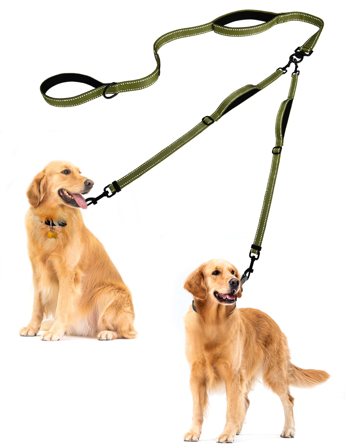 PetBonus Double Dog Leash, No Tangle Dual Leash, Reflective Walking Training Lead, 4 Comfortable Padded Handles for 2 Dogs with Collapsible Bowl and Waste Bags