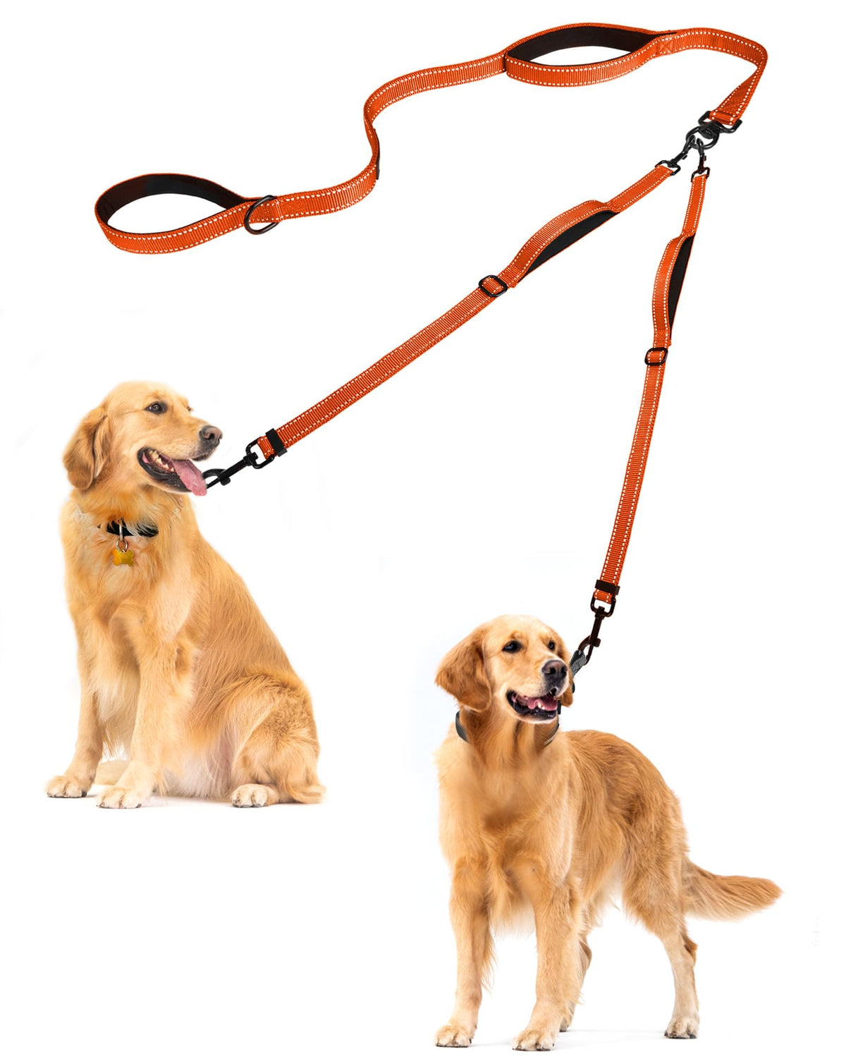 PetBonus Double Dog Leash, No Tangle Dual Leash, Reflective Walking Training Lead, 4 Comfortable Padded Handles for 2 Dogs with Collapsible Bowl and Waste Bags