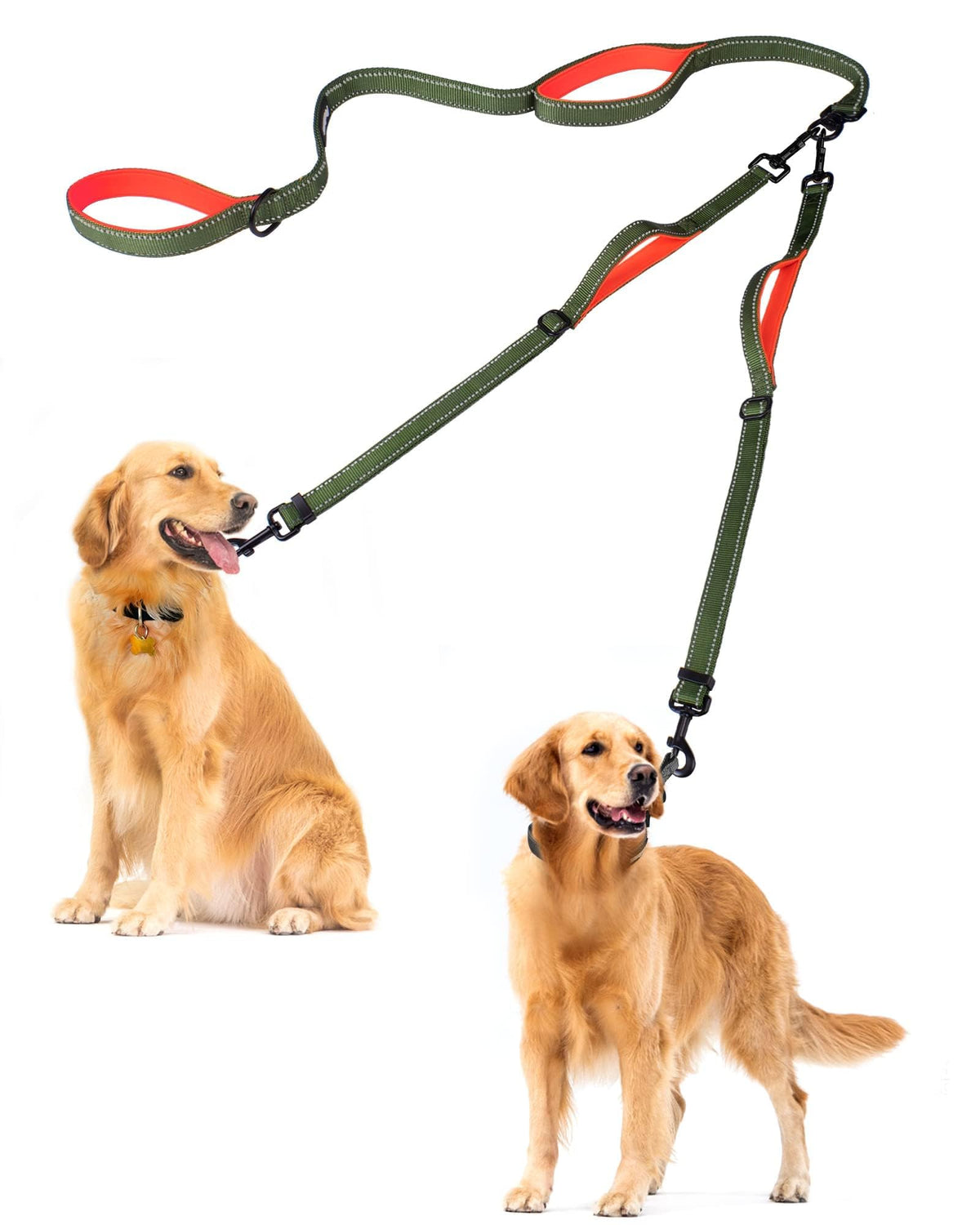 PetBonus Double Dog Leash, No Tangle Dual Leash, Reflective Walking Training Lead, 4 Comfortable Padded Handles for 2 Dogs with Collapsible Bowl and Waste Bags