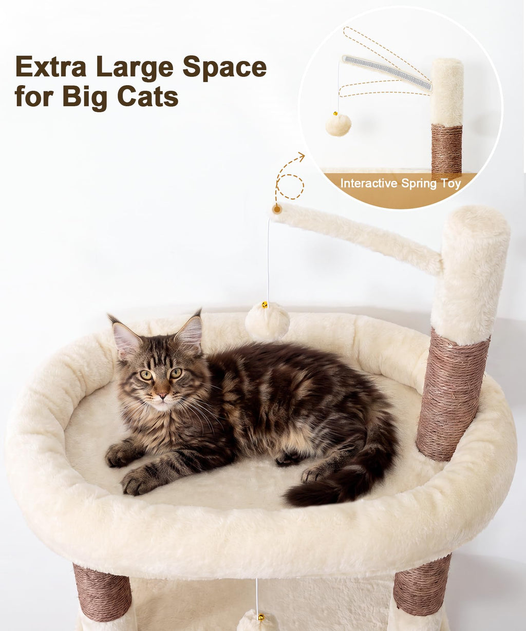 LIKISAK Heavy Duty Cat Tree for Indoor Cat, 74 Inch Cat Tower with Scratching Post, Hanging Basket, Cat Condo with Large Platform for Large Cats