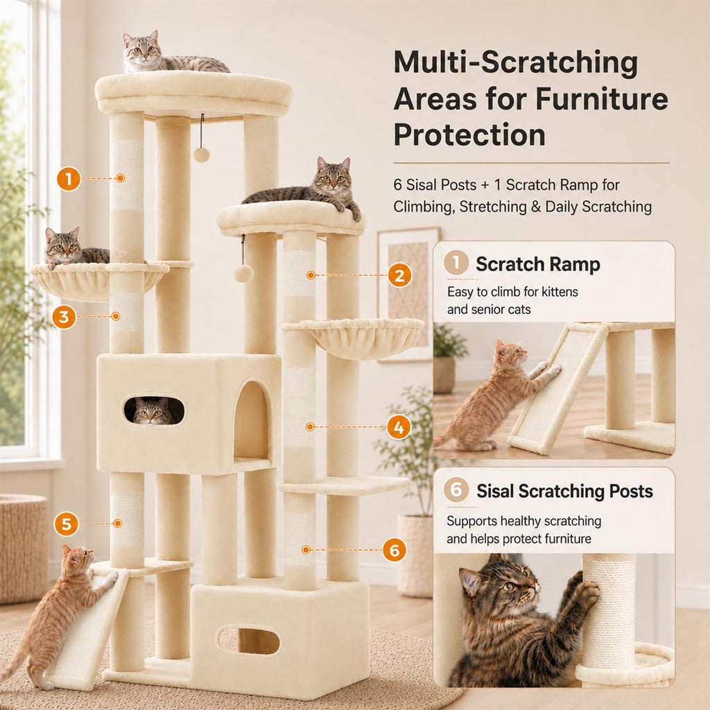 MUTTROS 75" Tall Cat Tree Tower for Large Indoor Cats