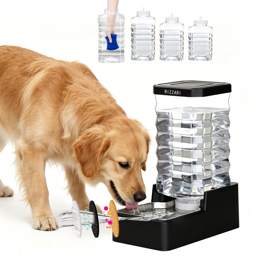 RIZZARI Stainless Steel Pet Water Feeder: Automatic Leak-Proof Gravity Dispenser for Cats Dogs Indoor Outdoor Use