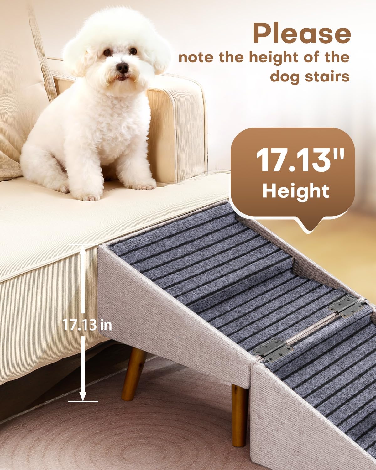 Dog Ramp for Bed & Couch, Dog Stairs 21.06 inches High for Large/Medium/Small Doggie,Split Ottoman Foldable 2 in 1 Wooden Pet Steps for Older and Injured Dogs, No-Slip Surface