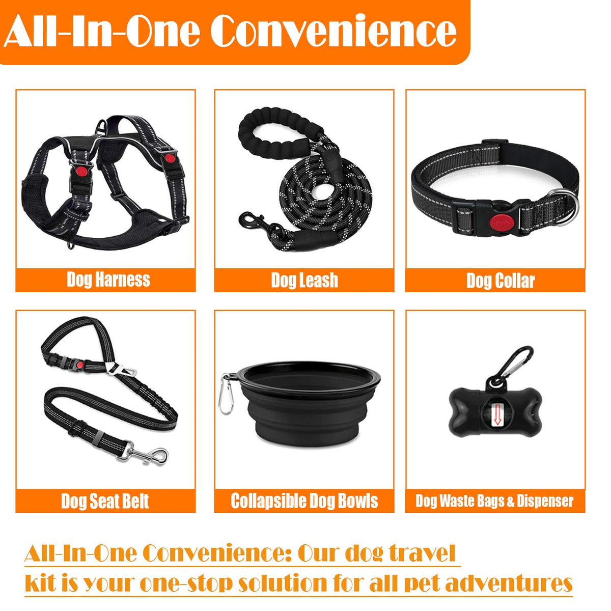 Lobeve No Pull Dog Harness, Collar & Leash Set with Reflective Seat Belt, Portable Bowl, and Poop Bag Dispenser - Ideal for Training, Walking, Hiking - Fits Small to Large Dogs