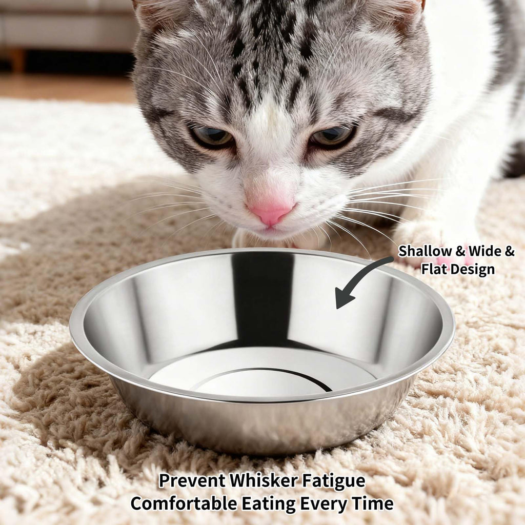 Tifanso 6PCS Stainless Steel Whisker Friendly Cat Food & Water Bowls
