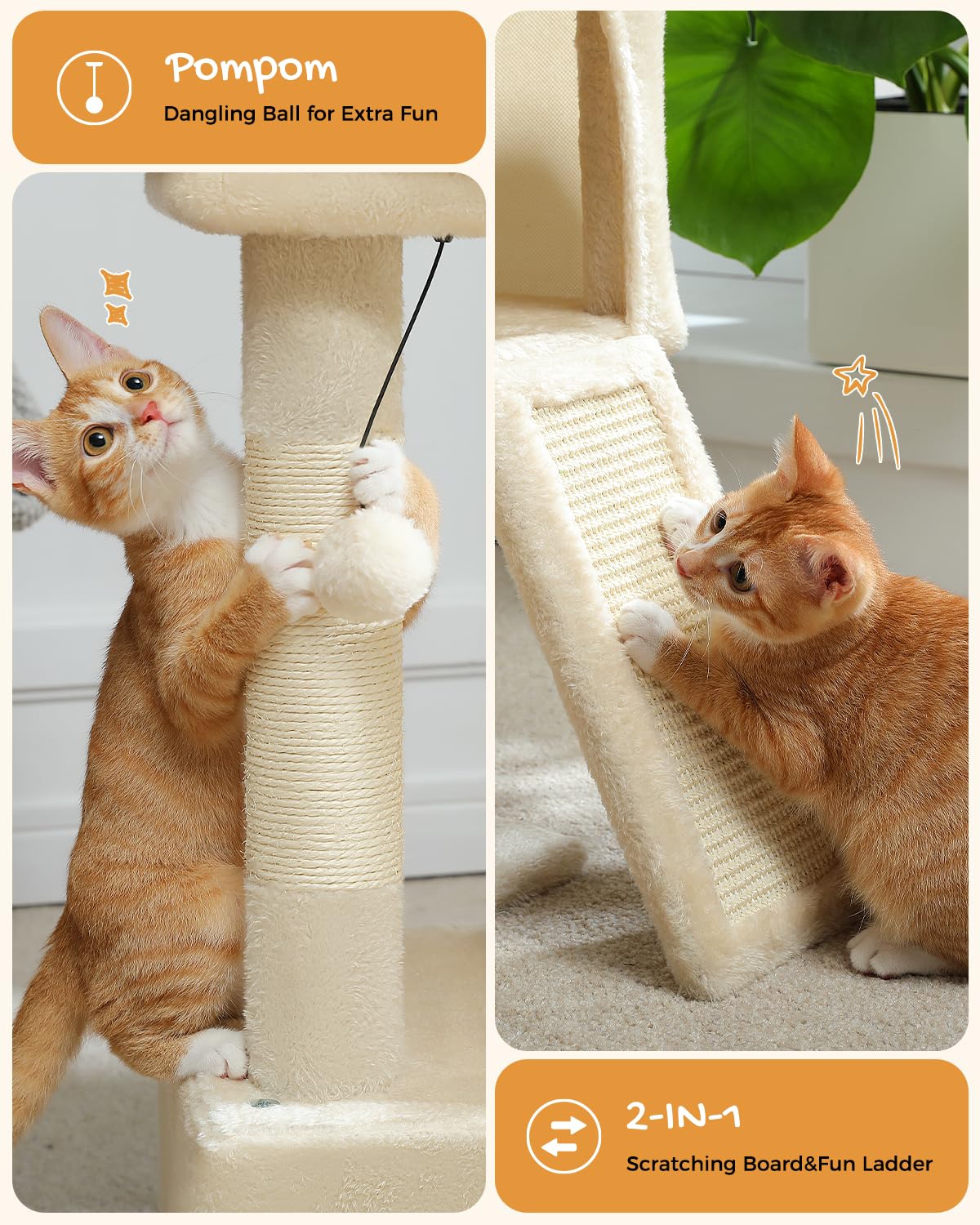 PAWZ Road Cat Tree, Cat Tower with Dual Condos for Adult Cats,Enlarged Top Perch, Scratching Posts&Pad for Indoor Cats