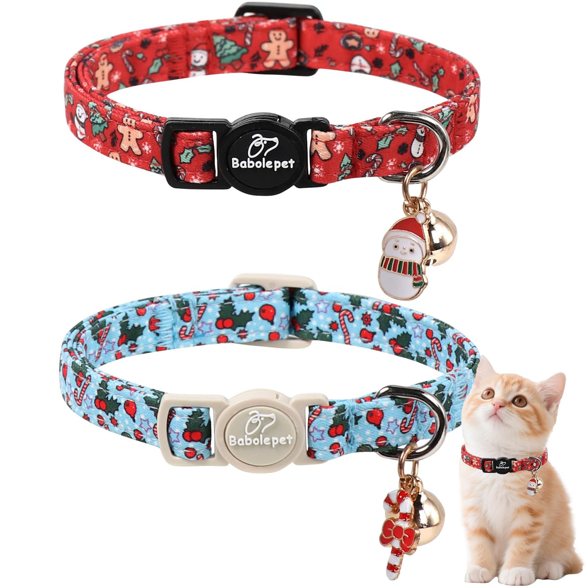 Babole Pet 2 Pack Cat Collars - Cute Breakaway Cat Collar with Bell and Paw Pendant, Soft Adjustable Kitten Collars for Girl Boy Cats