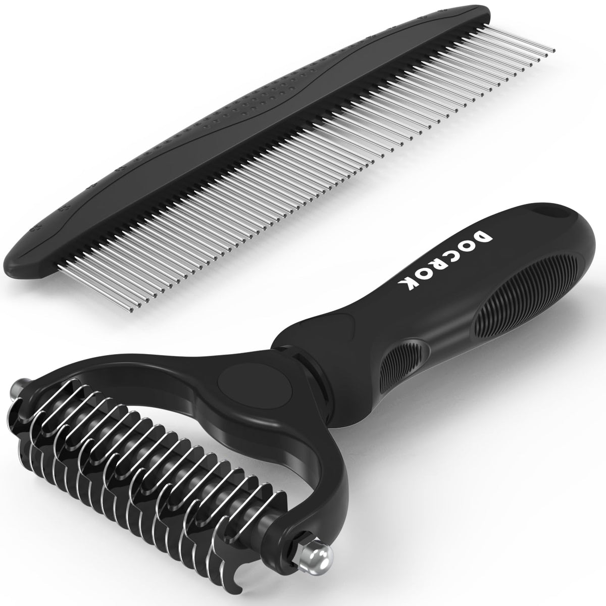 Docrok Grooming Brush & Metal Comb Set for Dogs & Cats