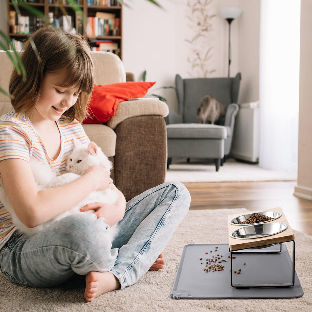 Summark Elevated Cat Bowls with Non-Slip Feeding Mat