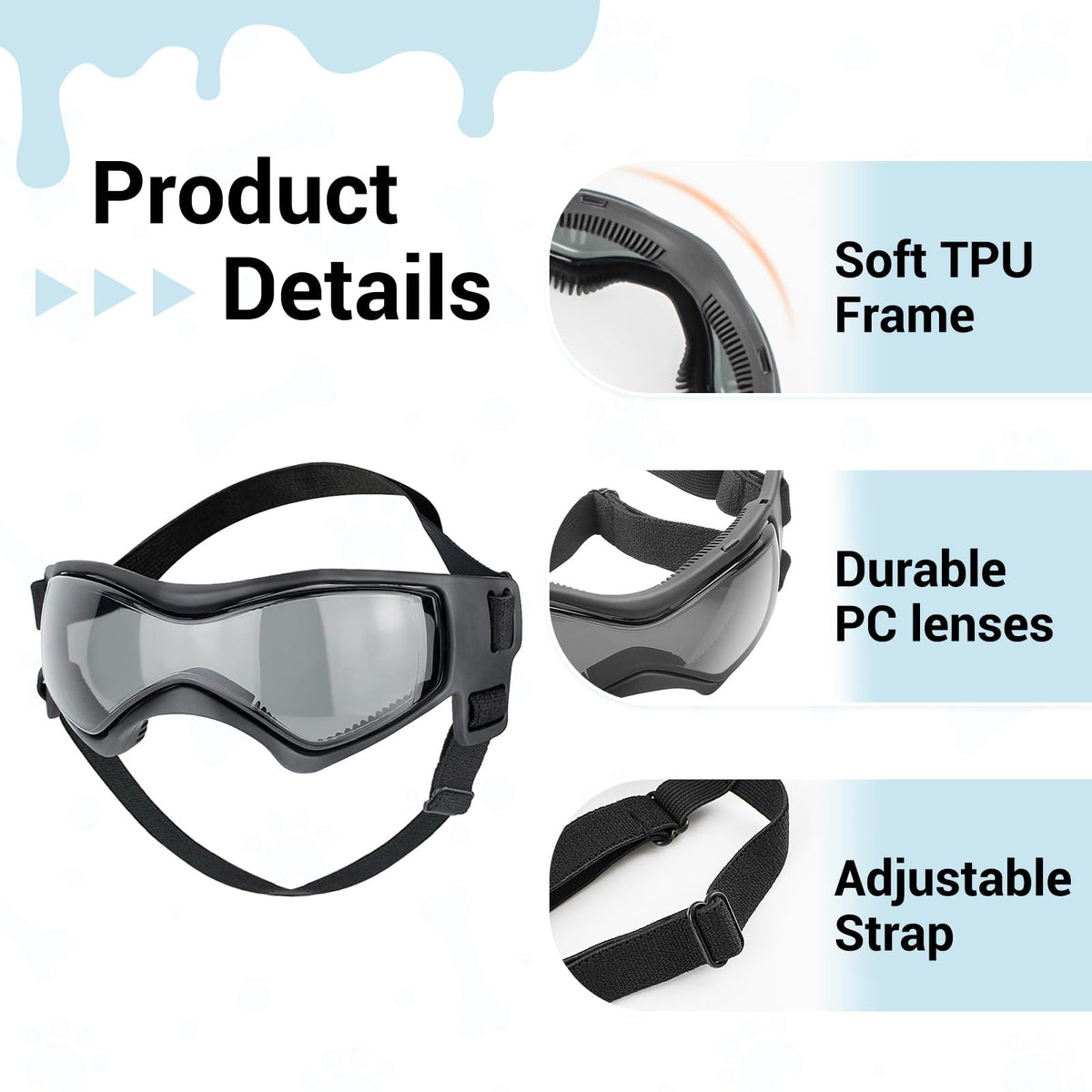 BillionChains Dog Helmet and Goggles for Small Dogs - Pet Motorcycle Hat With Ear Holes, Adjustable Straps, Safety for Puppy Riding