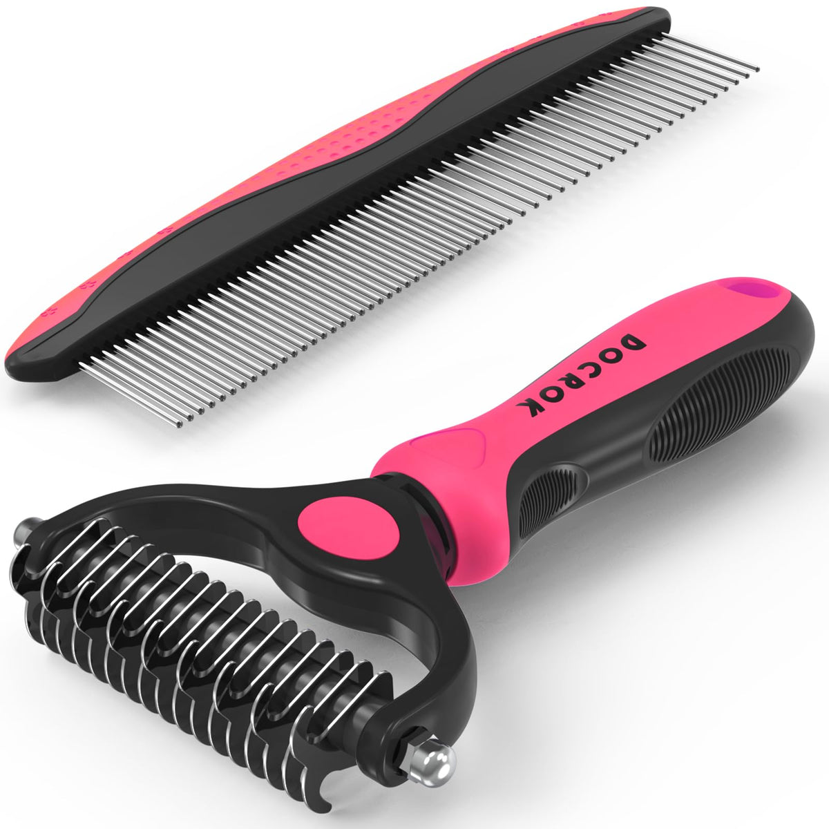 Docrok Grooming Brush & Metal Comb Set for Dogs & Cats