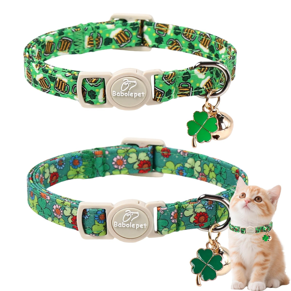 Babole Pet 2 Pack Cat Collars - Cute Breakaway Cat Collar with Bell and Paw Pendant, Soft Adjustable Kitten Collars for Girl Boy Cats