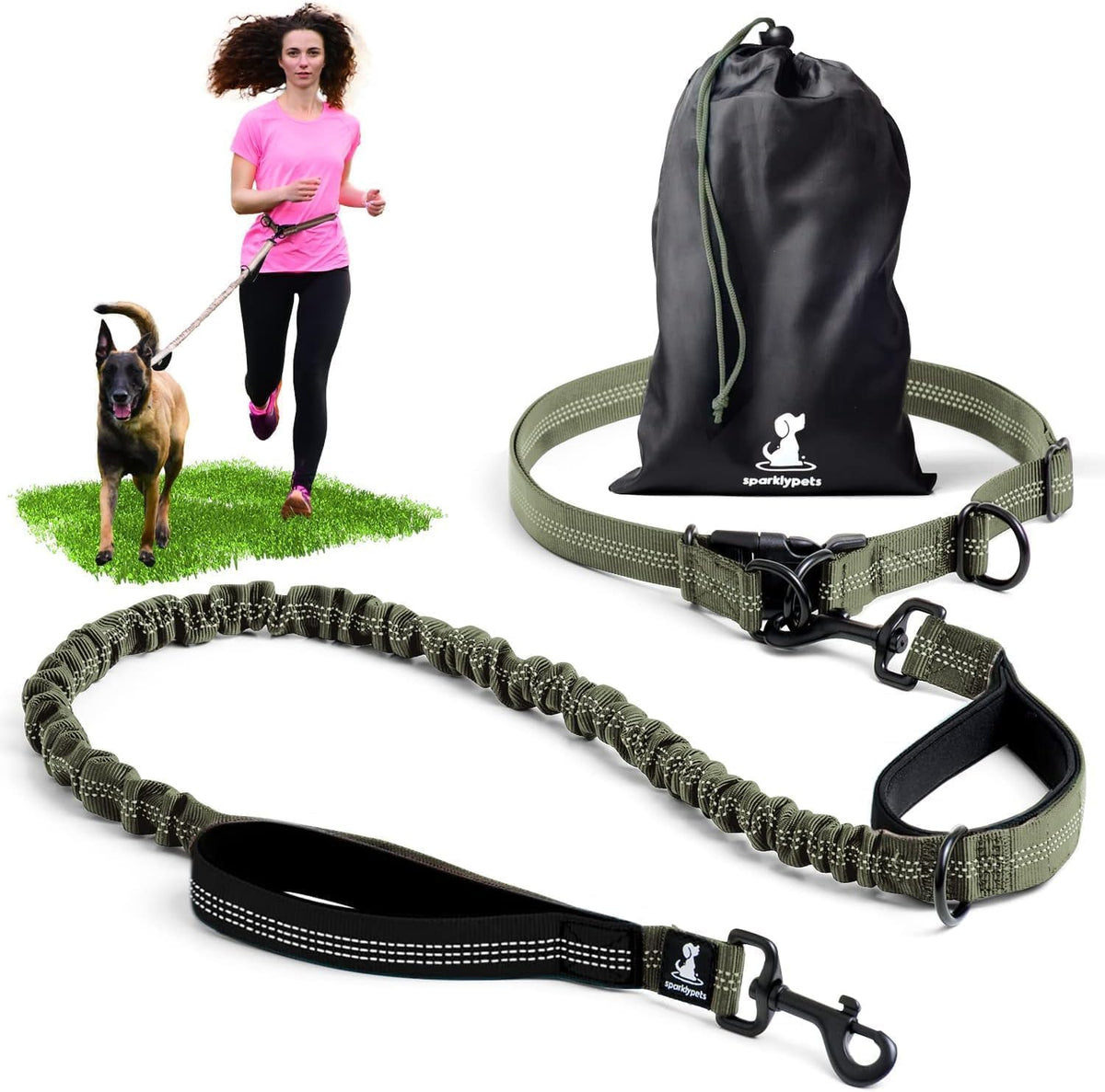 SparklyPets - Dog Leash - Professional Harness with Reflective Stitches for Training, Walking, Jogging and Running Your Pet