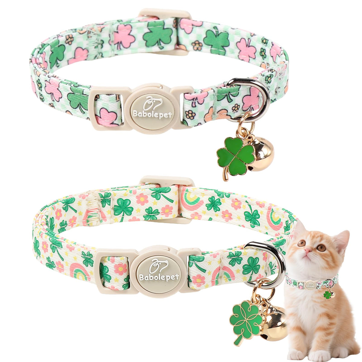 Babole Pet 2 Pack Cat Collars - Cute Breakaway Cat Collar with Bell and Paw Pendant, Soft Adjustable Kitten Collars for Girl Boy Cats