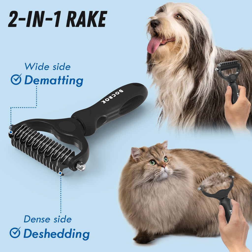 Docrok Pet Grooming Brush and Metal Comb Combo for Dogs & Cats