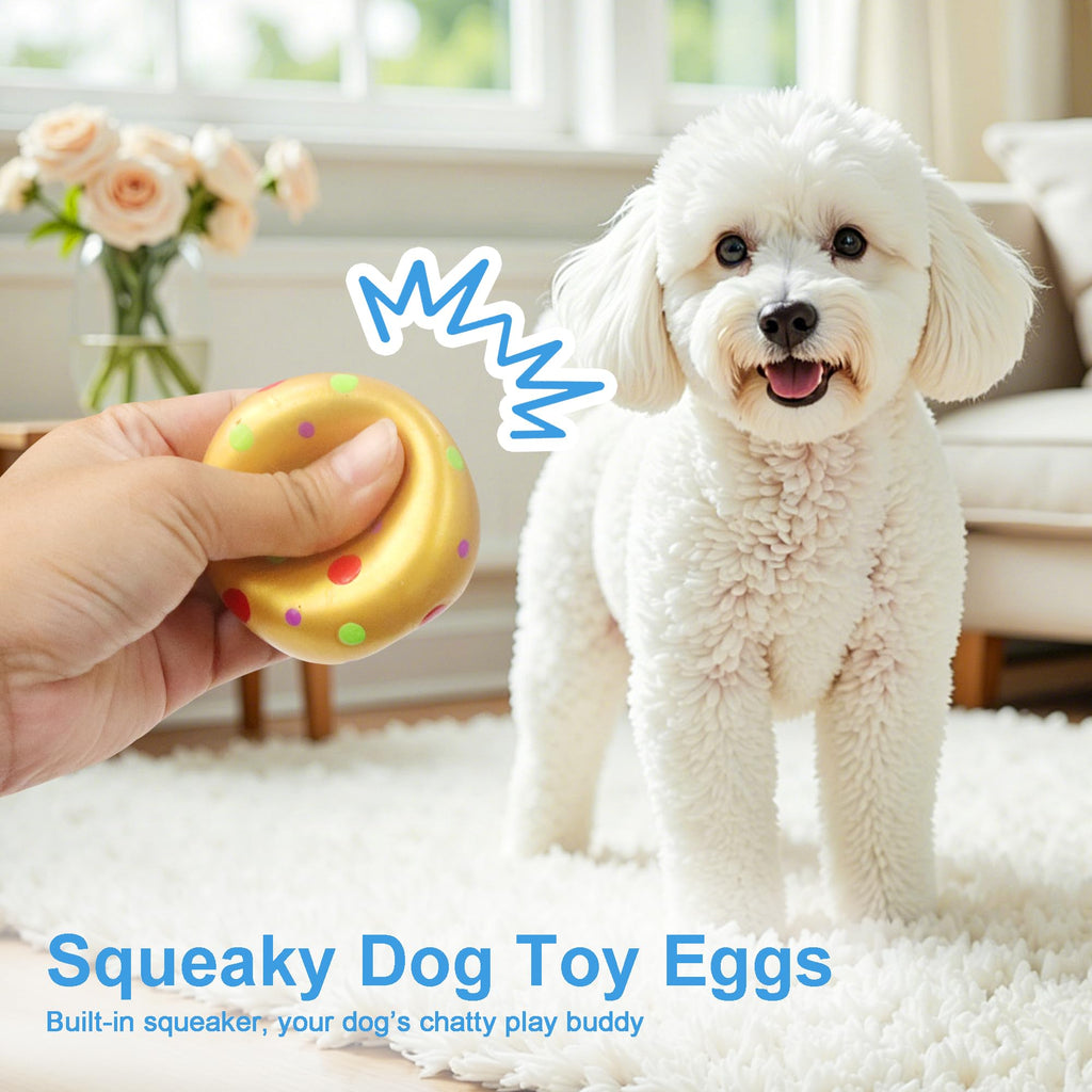 LLSPET Small Dog Toys Squeaky Bouncy Eggs Dog Toys Latex Dog Balls Toys, Puppies Small Dogs Interactive Fetch & Chase Pet Chew Toys, Adoption Day Birthday Holiday Pet Gift 4 Pack