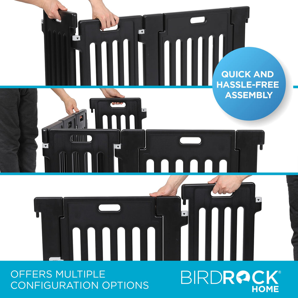 BIRDROCK HOME Dog Playpen w/Door, 12 Panel, 25.6in H | Strong Plastic, Non-Slip Puppy Playpen, Secure Pet Gate | Indoor Outdoor Fence | Configurable Panels | Small to Medium Pets