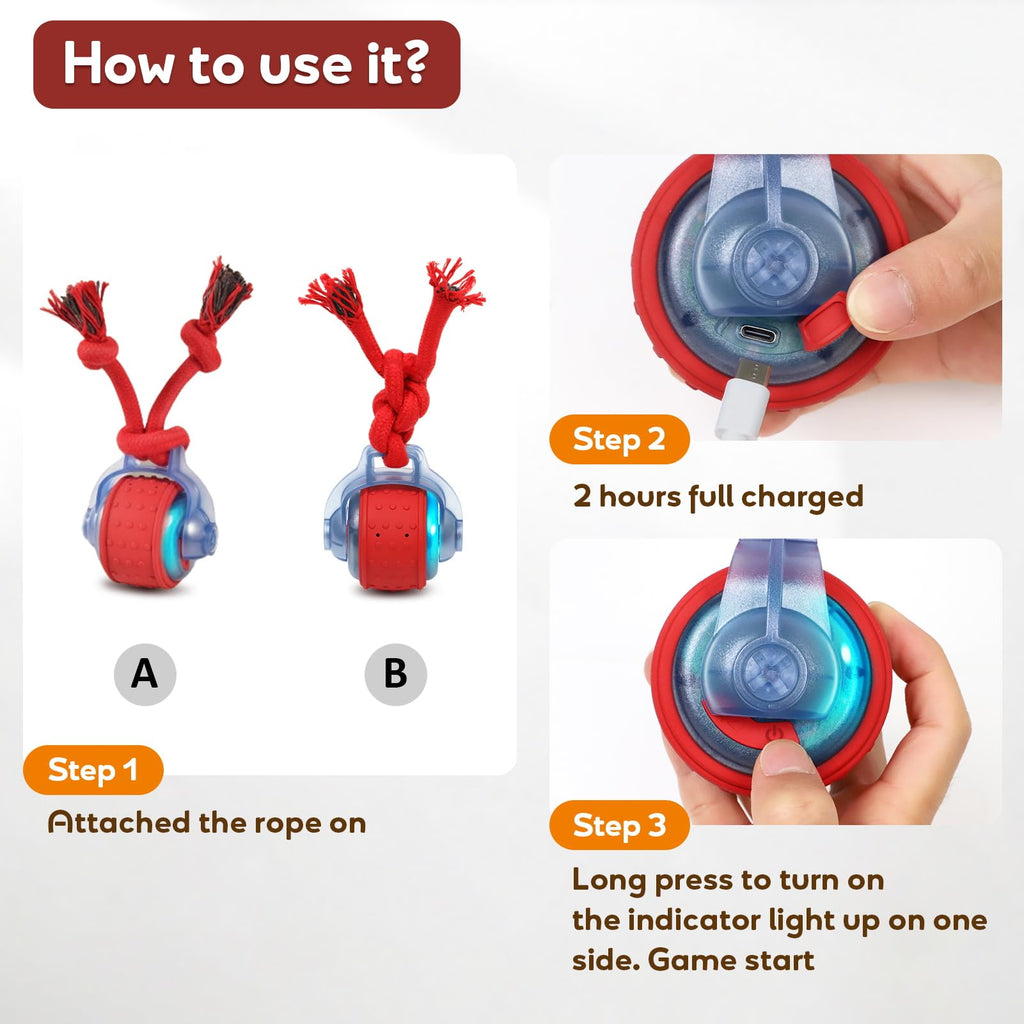 BENTOPAL Dog Toys Interactive Rolling Ball with Rope, Motion-Activated