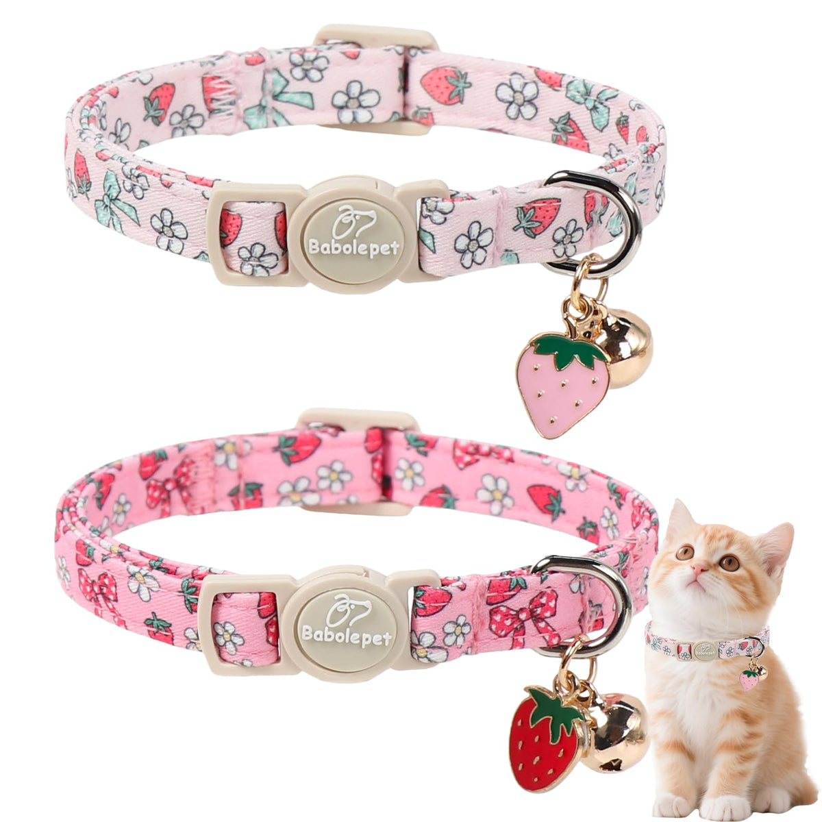 Babole Pet 2 Pack Cat Collars - Cute Breakaway Cat Collar with Bell and Paw Pendant, Soft Adjustable Kitten Collars for Girl Boy Cats