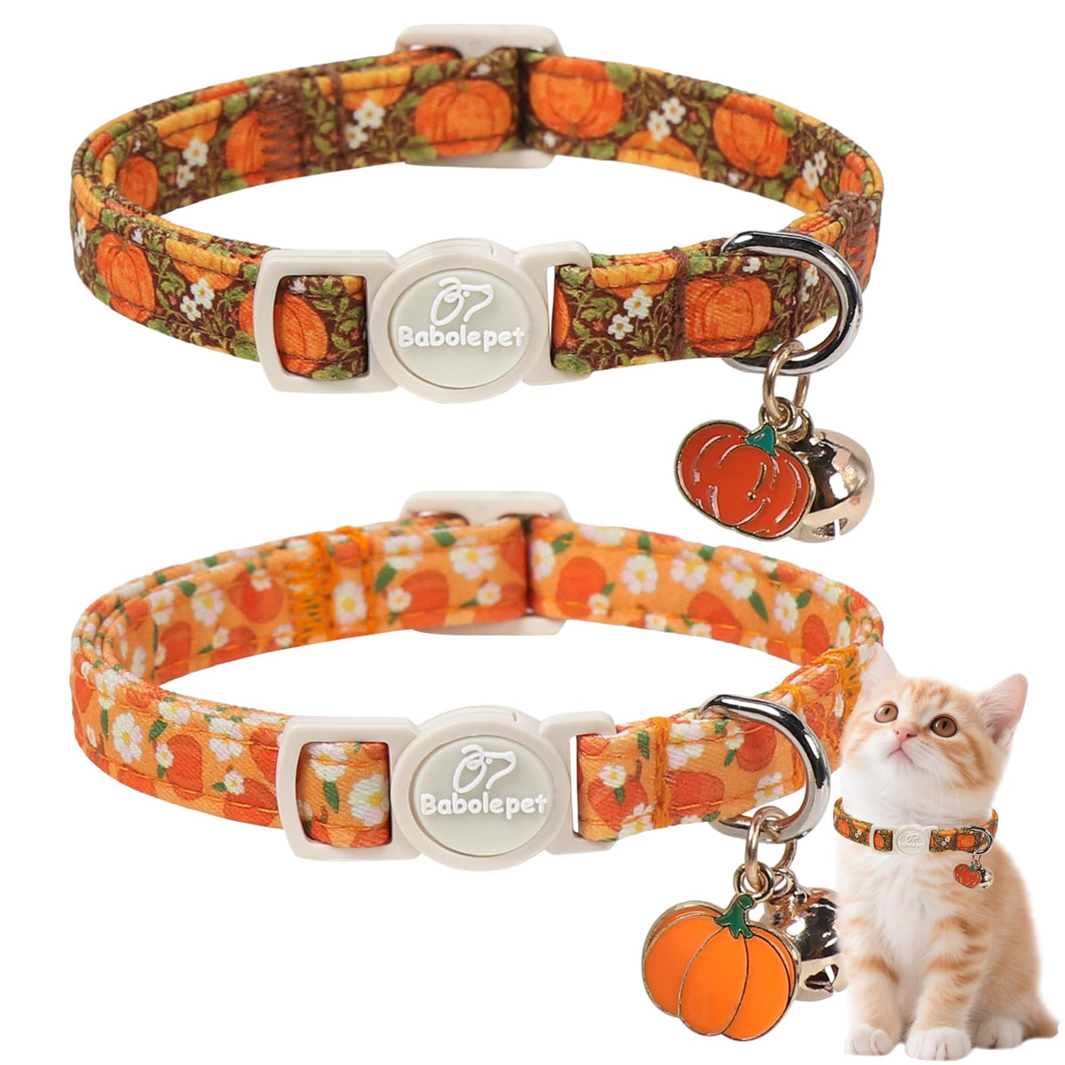 Babole Pet 2 Pack Cat Collars - Cute Breakaway Cat Collar with Bell and Paw Pendant, Soft Adjustable Kitten Collars for Girl Boy Cats