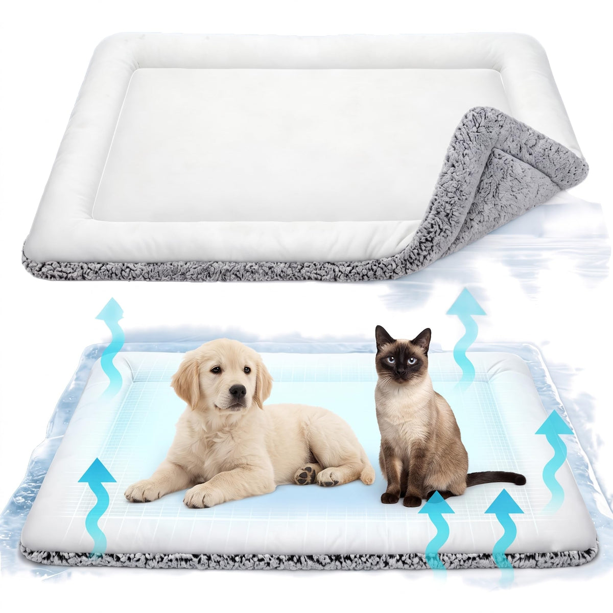 Reversible Dog Cat Cooling Mat, Self-Warming Pet Bed Pad White