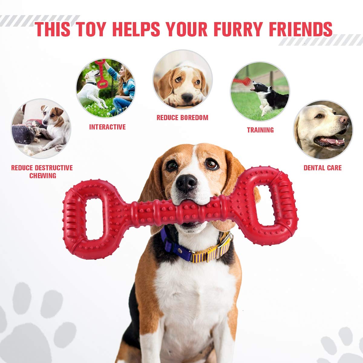 Feeko Large Breed Dog Toys - Aggressive Chewers, 15 Inch Interactive, Natural Rubber, Tooth Clean