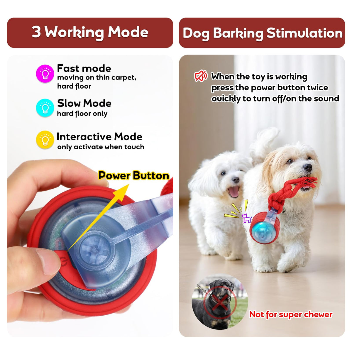 BENTOPAL Dog Toys Interactive Rolling Ball with Rope, Motion-Activated