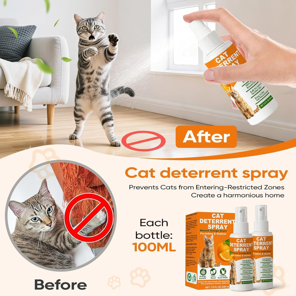 TPBEHMZ Cat Deterrent Spray 2 Pack, Natural Non-Toxic Plant Based Anti-Scratch & Anti