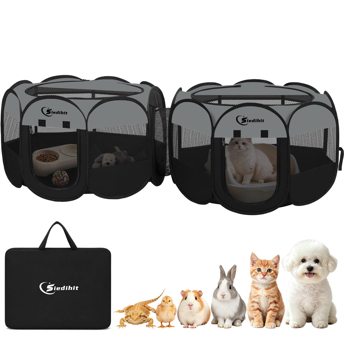 Pink Puppy Playpen for Middle Dog Cat, Dogs Tent Crate Cage Indoor/Outdoor, Portable Pop Up Dog Kennel with Carrying Bag for Rabbits, Removable Top