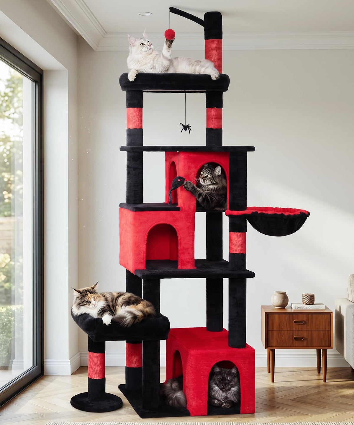 LIKISAK Heavy Duty Cat Tree for Indoor Cat, 74 Inch Cat Tower with Scratching Post, Hanging Basket, Cat Condo with Large Platform for Large Cats