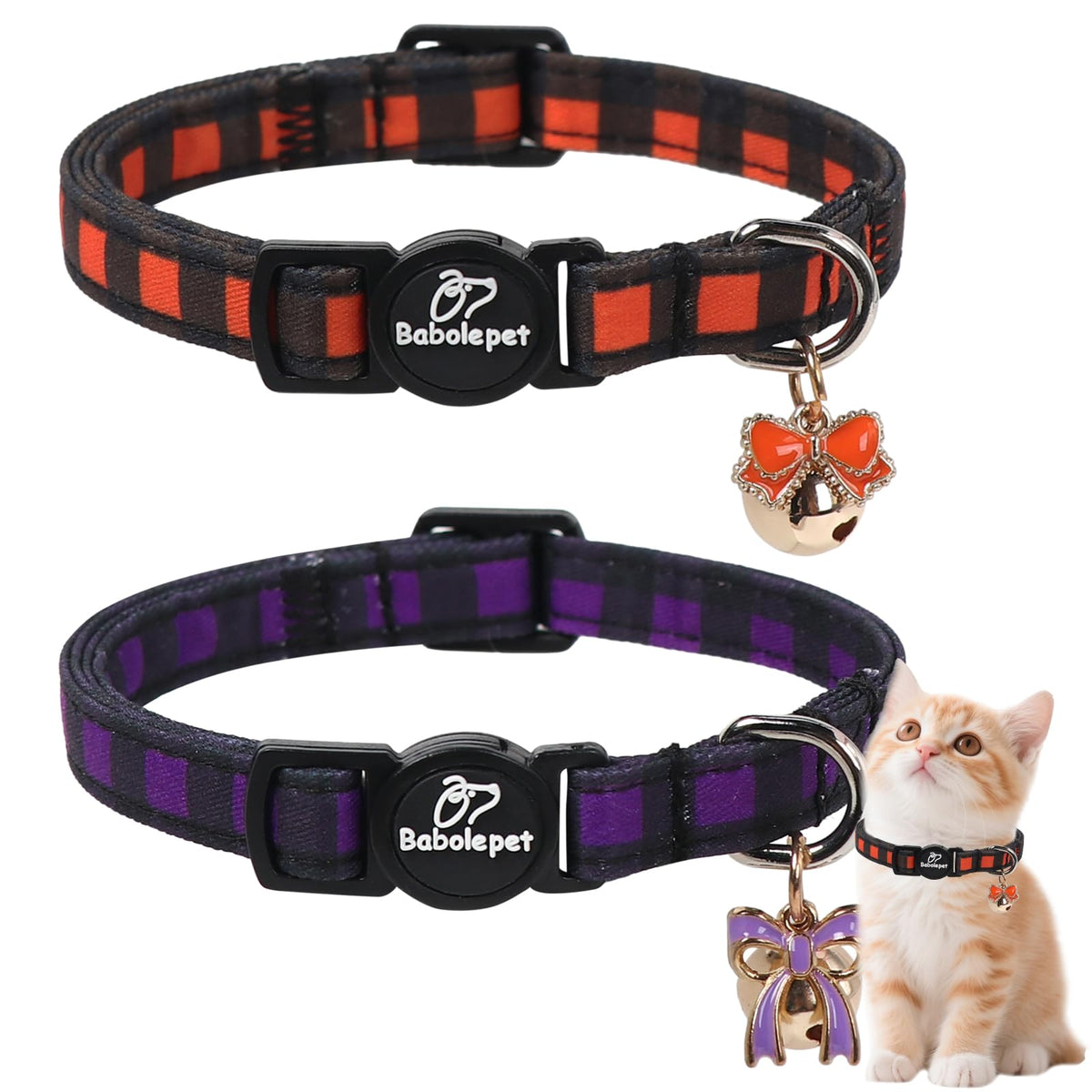 Babole Pet 2 Pack Cat Collars - Cute Breakaway Cat Collar with Bell and Paw Pendant, Soft Adjustable Kitten Collars for Girl Boy Cats