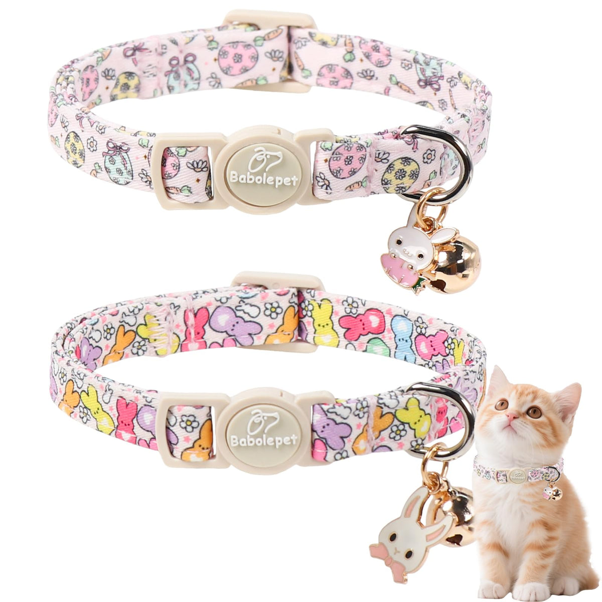 Babole Pet 2 Pack Cat Collars - Cute Breakaway Cat Collar with Bell and Paw Pendant, Soft Adjustable Kitten Collars for Girl Boy Cats