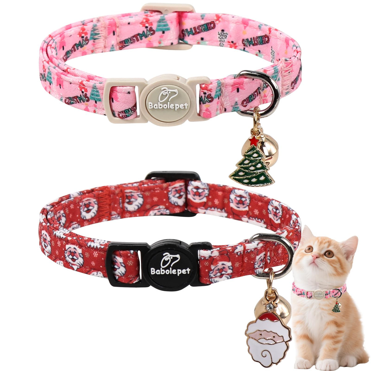 Babole Pet 2 Pack Cat Collars - Cute Breakaway Cat Collar with Bell and Paw Pendant, Soft Adjustable Kitten Collars for Girl Boy Cats