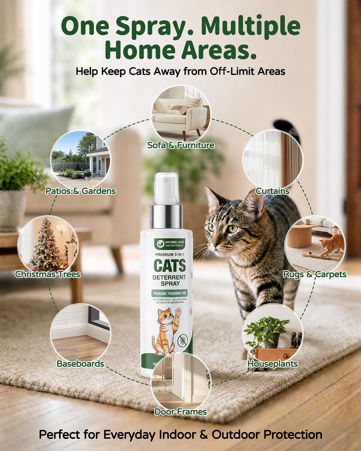 Cat Deterrent Spray for Furniture, Plant-Based Indoor & Outdoor, 5.07 fl oz