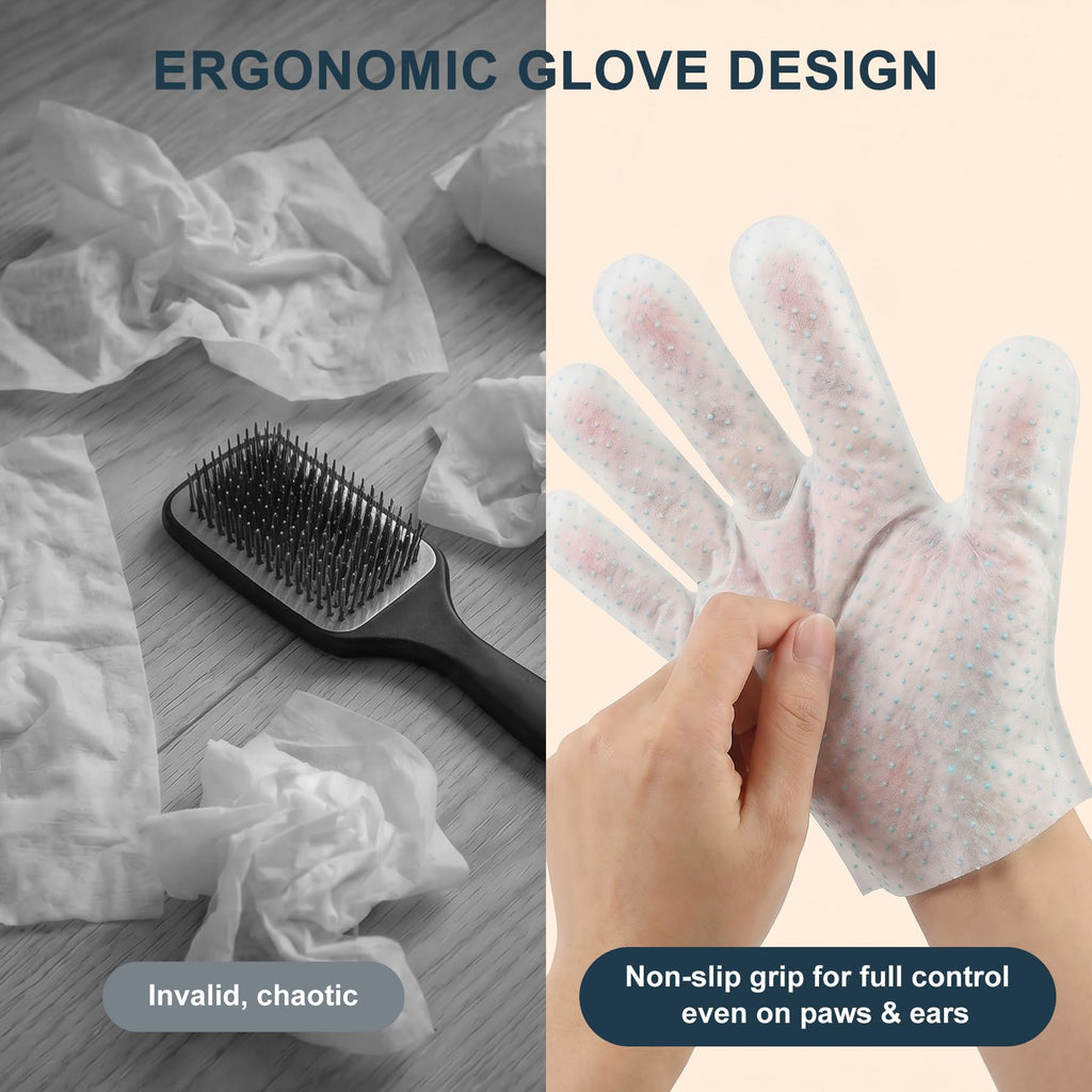 Vialoe 4-in-1 Pet Grooming Glove Wipes – Deshedding, Cleaning, Massage & Coat Care – Removes Loose Fur, Dirt & Odor – Honey, Shea Butter & Oat – 5X Moisture – Waterless Dog & Cat Bath