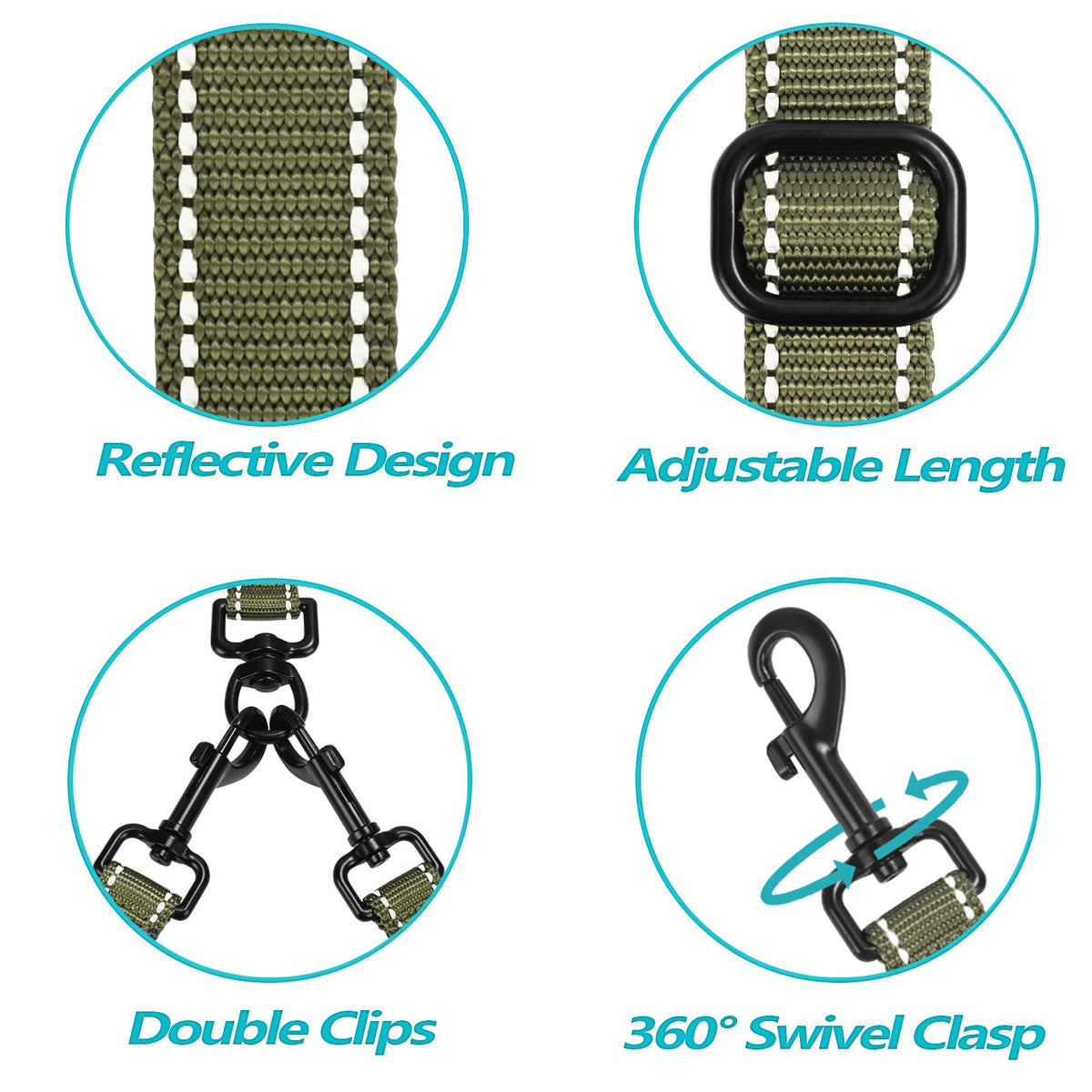 PetBonus Double Dog Leash, No Tangle Dual Leash, Reflective Walking Training Lead, 4 Comfortable Padded Handles for 2 Dogs with Collapsible Bowl and Waste Bags